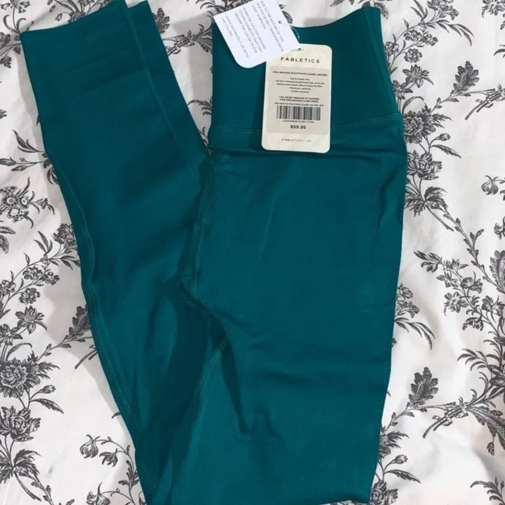 Fabletics High-Waisted SculptKnit Classic Leggings in “Dark Jade”